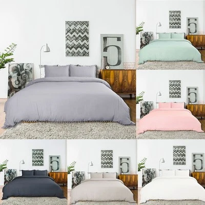 Duvet Cover Set Washed Polyester Pompon Tassel Bedding Set - Bild 1 von 4