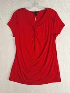 Top INC donna XL maglia rossa tinta unita nodo davanti babydoll rayon elasticizzato nuovo con etichetta - Foto 1 di 7