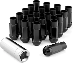20PCS M12x1.5 Open End Bulge Acorn Black Lug Nuts - 60 Conical Seat - 50mm Heigh - Picture 1 of 7