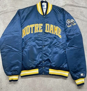 Vintage 90s Starter Notre Dame Jacket L Satin Bomber Fighting Irish USA Leprechaun - Bild 1 von 11