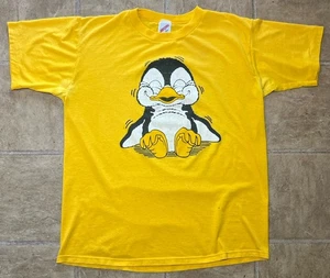 Camiseta Gráfica Pingüino Riendo Años 90 De Colección Para Hombre L Jerzees Amarillos Hecha en EE. UU. - Imagen 1 de 10
