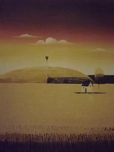 minimal brown countryside tree house large oil painting canvas modern landscape - Picture 1 of 1