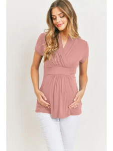 Ladies Maternity Surplice V-Neck Rayon Jersey Maternity/Nursing Top, Sizes S-XL - Picture 1 of 2