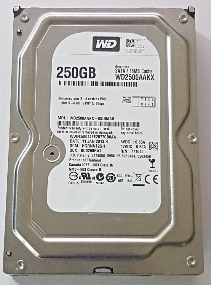 250 GB SATA Western Digital WD2500AAKX-00U6AA0 7200rpm 16MB HDD 3.5 " Hard Drive - Image 1 of 1