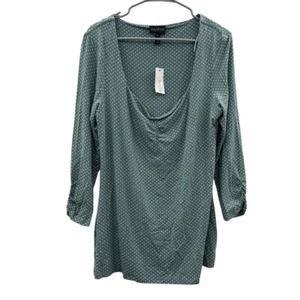 Long Tall Sally NWT Polka Dot Top Women's Size Large Sage White Sweetheart Neck - Picture 1 of 6