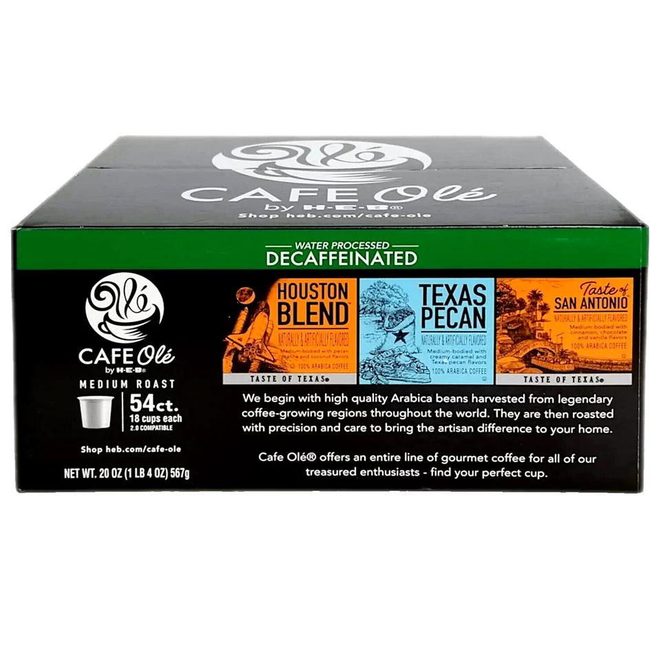 HEB Cafe Ole Variery Pack DECAF Texas Pecan, Houston Blend, Taste of San Antonio