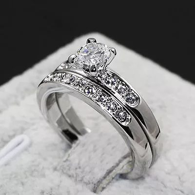 White Gold gp Engagement simulated Diamond Wedding Party Anniversary Ring Set - Image 1 of 3