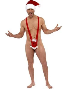 Fever Santa Face Red Mankini Comedy Christmas Fancy Dress Costume Accessory - Picture 1 of 4