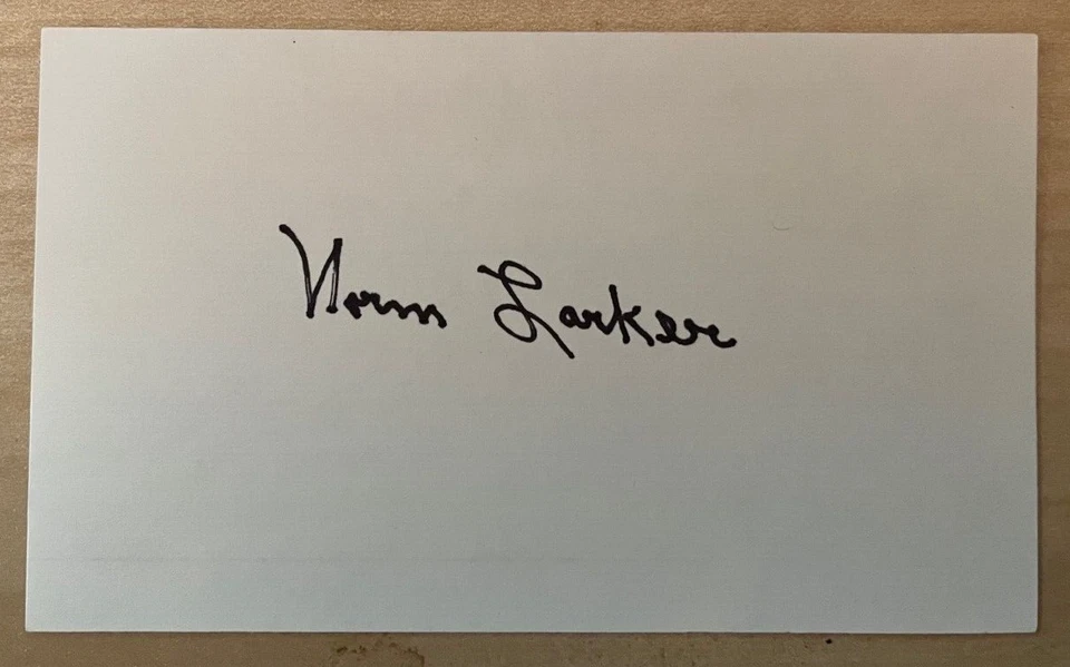 Norm Larker Autographed 3 x 5 card - Image 1 of 1