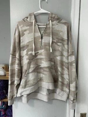 Sudadera con Capucha American Eagle Ahh-increíblemente Suave Crema y Tostado Camuflada 1/4 Cremallera Talla Pequeña Foto 1 de 4