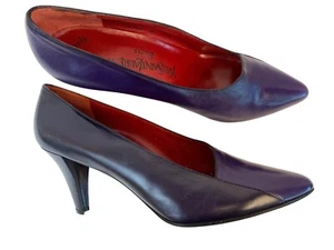 VTG 80s Yves Saint Laurent Purple Leather Heels 3" Italy Sz 8.5M A9022 - Picture 1 of 17