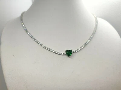 Choker  collana tennis in Argento 925  zirconi bianchi  e pietra color smeraldo - Immagine 1 di 4