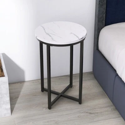 Faux Marble End/Side Table With MDF Top & Metal Frame For Any Small Space - Image 1 of 4