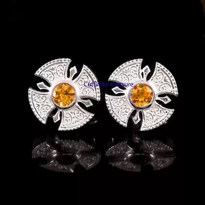 Natürliche Citrin Edelsteine 925 Sterlingsilber Manschettenknöpfe für Herren #5655 - Bild 1 von 6