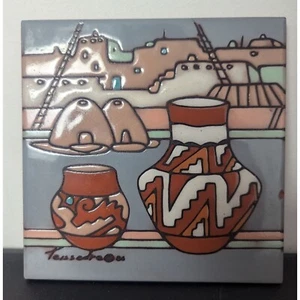 Cleo Teissedre Hand-Painted Southwestern Ceramic Tile Trivet 6in X 6in - Picture 1 of 5