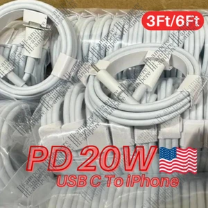 Bulk Lot  20W PD USB C Fast Charger Cable Type C Cord For iPhone 14 13 12 11 8 6 - Picture 1 of 11