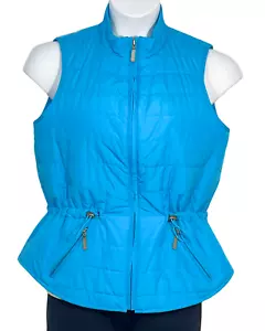 Coldwater Creek Sz M Quilted Puffy Vest Zip-Up Pockets Utility Casual Lined Blue - Picture 1 of 9
