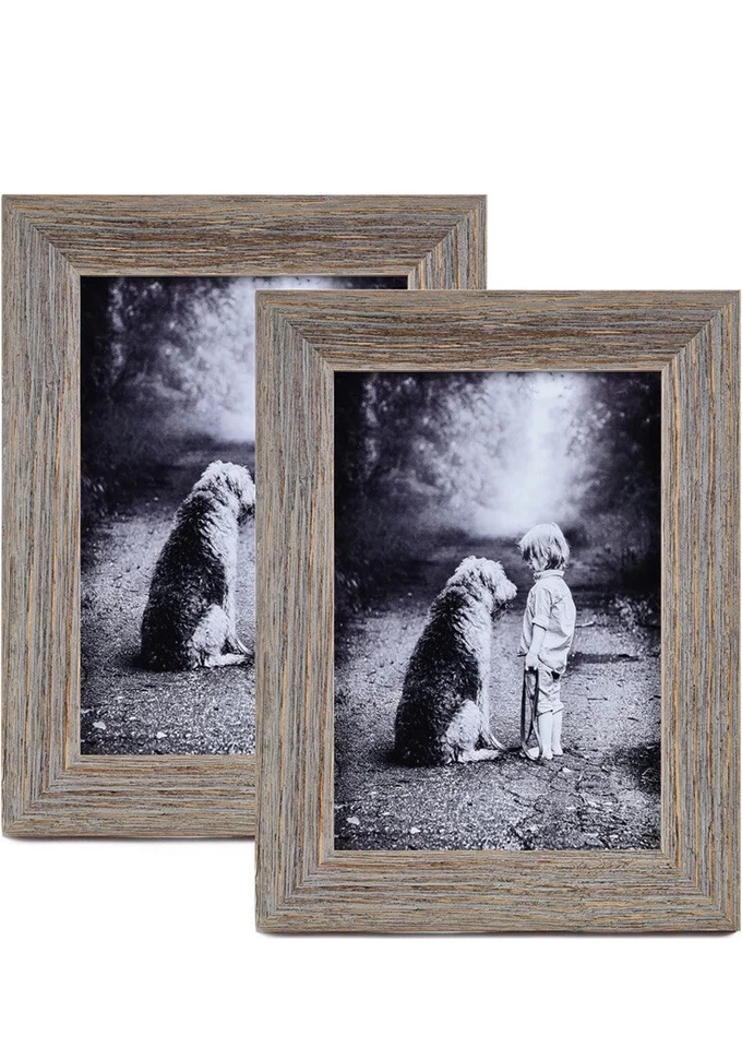5x7 Distressed Wood PhotoFrame Set of 2 High Definition Glass for Wall/Tabletop - Image 1 of 4
