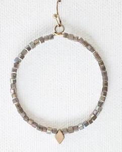 Iridescent Gray Crystal Beaded 1.75" Round Hoop Earrings Bold BoHo Gold Accent - Picture 1 of 2