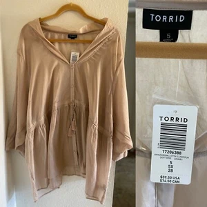 Neu mit Etikett Torrid 5x Größe 28 leichte Damenbluse Pilz hellbraun halbtransparent - Bild 1 von 5