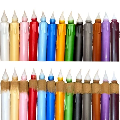 Solid Green White Orange Red Cream Black 7" Battery Operated TIMER Taper CANDLES - Image 1 of 4