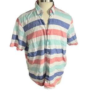 Club Room Linen Men Multicolor Striped Short Sleeve Button Front Shirt Sz XXL - Picture 1 of 11