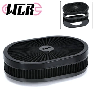 Kit de filtro de purificador de aire de aluminio ovalado negro lavable de 12"x2"" BBC SBC 5-1/8" entrada - Imagen 1 de 13