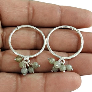 Natural Moonstone Gemstone Hoop Earrings 925 Sterling Silver Indian Jewelry R28 - Picture 1 of 4