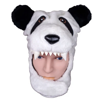 Panda Bear Hood Fur Hat Cap Youth Kids 3D Teeth Ears Nose Chin Strap New - Image 1 of 4