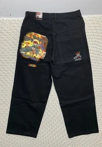 Vtg 90s Jynx Jeans Men Tag 36 Approx 34x31 Wide Baggy Skater Black Denim MadeUSA - Picture 1 of 13