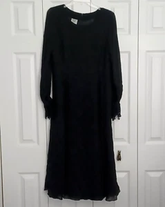 Laura Ashley Silk Evening Dress Black Long Sleeve Vintage Sz 8 - Picture 1 of 8