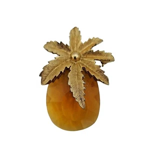 Great Vtg SARAH COVENTRY Large Amber Color Glass Stone Pineapple Brooch Pin - Picture 1 of 9