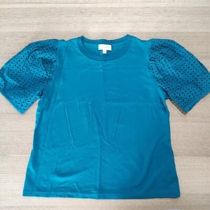 Witchery Womens Size XL Puff Sleeve Top T-Shirt AU14 Green Blue Aqua Work Casual - Picture 1 of 12