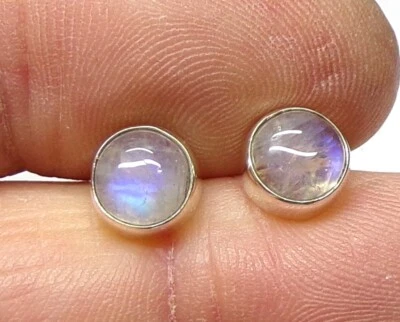 Handmade 925 Sterling Silver 8mm Round Rainbow Moonstone Stud Earrings Gift Bag - Image 1 of 4