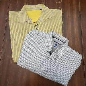 2 Visconti Mens Large Flip Cuff Button Up Long Sleeve Striped/Checkered Shirts - Picture 1 of 18
