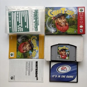 Cartel de tarjeta de registro manual Cyber Tiger Nintendo 64 N64 100 % completo en caja - Imagen 1 de 21