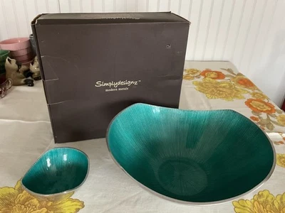 Ensaladera de frutas Simply Designz esmalte turquesa plata aluminio metal Foto 1 de 3