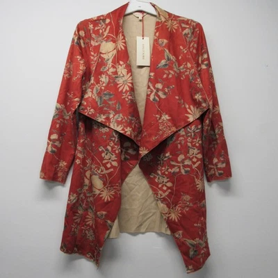 Jaqueta feminina drapeada espanador aberto floral camurça falsa laranja vermelho solitário nova com etiquetas P - Imagem 1 de 4