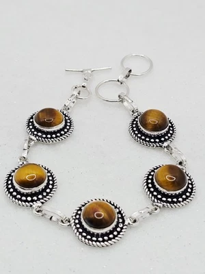 Pulsera artesanal 7,5 con cristales naturales ojo de tigre costa oeste plata de ley Foto 1 de 3