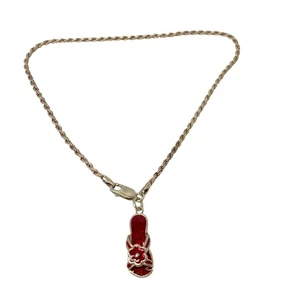 Sterling Silver 925 Red Enamel Sandal anklet 9 In - Picture 1 of 5