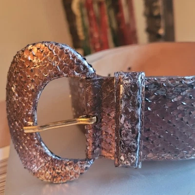 Nancy Gonzalez Distressed Pewter Silver Python Skin Belt Size Small AS IS - Image 1 of 4
