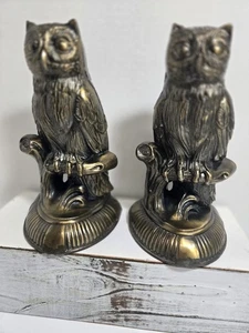 VTG 1974 METAL S.C.C. BRONZE FINISH OWL BOOKENDS 8" TALL X 3" WIDE - Picture 1 of 3