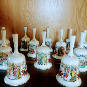 Vintage Romance Of Camelot Franklin Mint 12 Bell Set 1980's Bone China - Picture 1 of 12