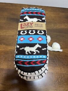 Lazy One Slippers Adult Women’s L / XL Horse Fair Isle Mukluk Soft Knit PomPom