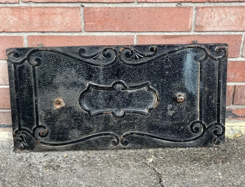 ANTIQUE Heavy CAST IRON FIREPLACE COVER VENT DOOR Wall Decor 24 1/8 X 12 1/8” Cover