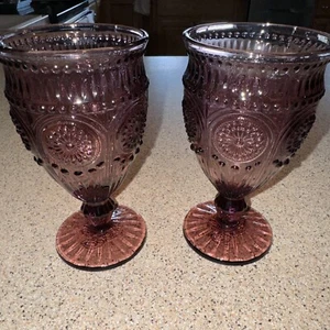 2 Plum Pioneer Woman Adeline 12-Ounce Emboss Glass Goblets Purple - Picture 1 of 8