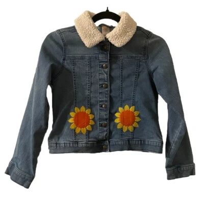 Jaqueta jeans Gymboree manga longa aplique girassol menina tamanho 12 - Imagem 1 de 4