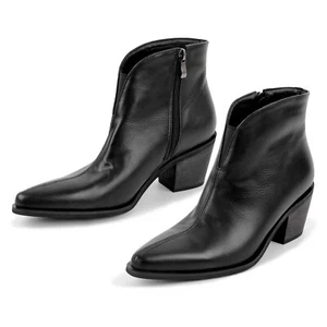 Women's Pointed Toe Mid Chunky Heel Ankle Boots Side Zip Party Chic Booties US12 - Picture 1 of 5