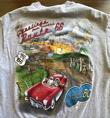 Camisa Eskimo Joes Para Hombre Mediana Ruta 66 Get Your Kicks Celebra 80 Gris De Colección Foto 1 de 4