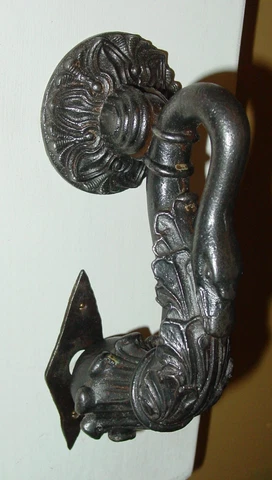 Unusual French antique Swan door knocker---mounted on wood------16038 Cover